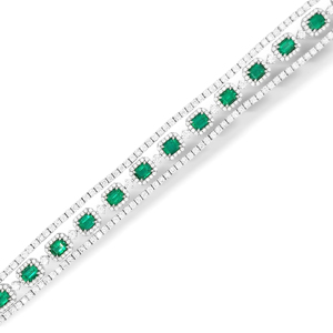 Bracelet classique en argent 925 avec pierres vertes taille émeraude, design à maillons géométriques, bijoux pour femmes à porter au quotidien - Product Image 2