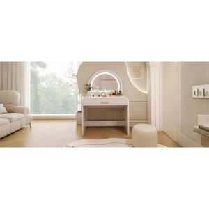 39-Inch White <b>Dressing</b> <b>Table</b> with Touch Screen Lighted <b>Mirror</b> 39 Makeup Vanity with Drawer for Bedroom - Product Image 5