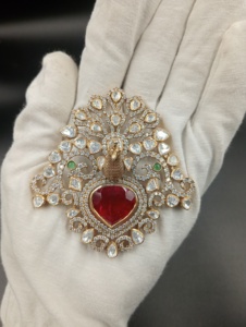Juego de Joyas de Circonio con Forma de Flor Clásica Chapado en Oro con Piedra Roja, Juego de Collar, Pendientes y Anillo de Boda Vintage para Mujer - Product Image 2