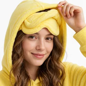 <b>Yellow</b> Women's Cozy Oversized <b>Hoodie</b> with Integrated Eye Mask Hood Fleece Pullover Kangaroo Pocket Casual Lounge Sweatshirt - Product Image 4