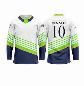 Camiseta de Hockey sobre Hielo Personalizada, Blanca, Verde y Morada, con Rayas, Cuello en V, Manga Larga, Impresión Sublimada, Absorbe la Humedad, Ropa para Hombre - Product Image 3