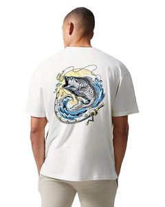 T-shirt surdimensionné pour homme, imprimé hameçon et ligne de pêche, en coton, coupe ample, manches courtes - Product Image 5