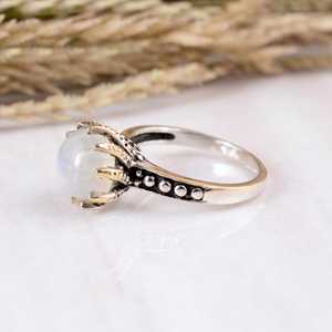 Vintage 925 Silver White Moonstone <b>Dainty</b> <b>Ring</b> Handmade Dotted Band Rainbow Moonstone Jewelry for Boutique Retailers - Product Image 3
