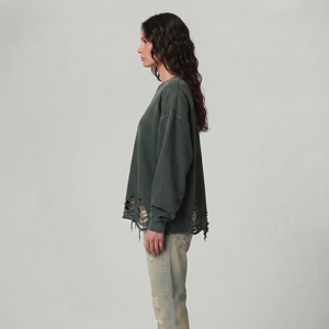 T-shirt oversize pour femme, effet usé, épaules tombantes, style vintage délavé à l'acide, streetwear, manches longues - Product Image 3