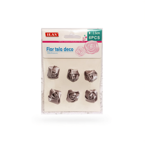 Fiore decorativo in tessuto ILAN 2,5 cm 6 pezzi grigio per artigianato e decorazione - Product Image 1