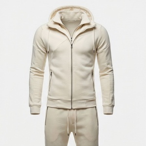 Survêtement à capuche pour homme, fermeture éclair intégrale, couleur unie, vêtements de sport décontractés avec poches latérales, mélange de polyester et de coton, vêtements d'automne - Product Image 1