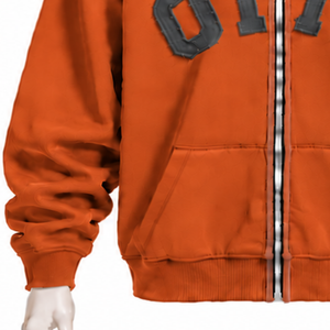 Custom Burnt <b>Orange</b> Mens Zip Front Hoodie Chenille Letter Applique Heavyweight <b>Fleece</b> Loose Fit Casual Streetwear Sweatshirt - Product Image 6