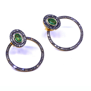 Luxury 18K Solid Gold <b>Hoop</b> <b>Earrings</b> With Emerald Cut Gemstone And Diamond Bezel Setting For Women's Everyday Wear - Product Image 2