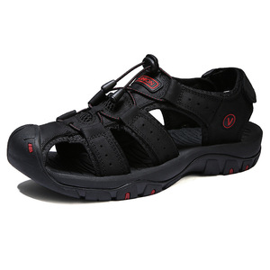 New Arrival Large Size Fashion Cow <b>Leather</b> Geometry Pattern Outdoor Summer Beach <b>Men</b> Sandals Mesh Lining <b>Slippers</b> - Product Image 6