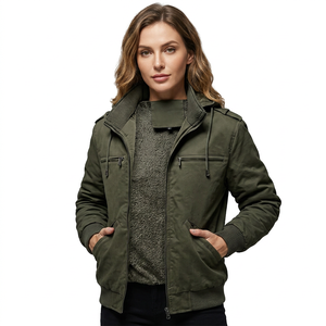 Men's Hooded <b>Jacket</b> <b>Fleece</b> Lined Windproof Zipper Casual <b>Thick</b> Solid Color Polyester Cotton Outerwear Autumn Wear - Product Image 2