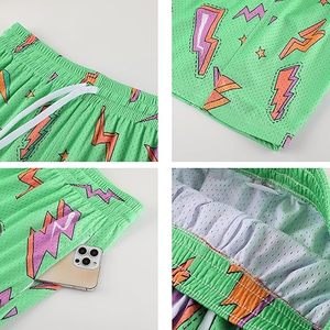 Pantalones Cortos Deportivos para Hombre, Estampado de Rayos Verdes, Ecológicos, de Secado Rápido, Transpirables, con Cordón Ajustable en la Cintura, Diseño Geométrico, para Verano - Product Image 2