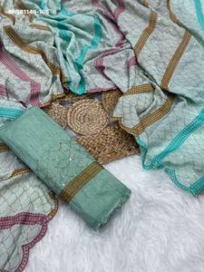 Colección Premium de Saree de Seda Chinon Pesada con Bordado de Lentejuelas e Hilo Resham y Blusa de Seda Banglori Mono, Proveedor Indio - Product Image 4