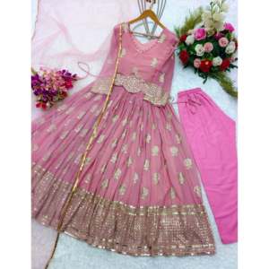 Magnifique robe pour femme avec ceinture intégrée, pantalon et dupatta pour les fêtes - Product Image 1