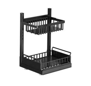 Organisateur coulissant à 2 niveaux sous l'évier pour rangement de placard de salle de bain en maille métallique noire - Product Image 3