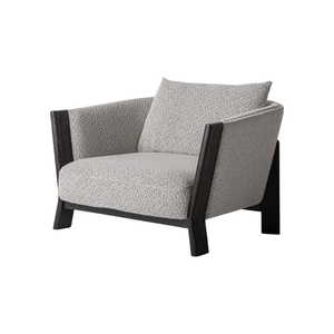 Fauteuil lounge scandinave moderne en teck massif, fauteuil d'appoint rembourré, dossier incurvé, coussin épais, mobilier d'intérieur élégant - Product Image 1