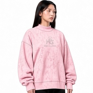 Sudadera Oversize de Felpa/Algodón con Lavado Ácido, Cuello Alto Simulado, Hombros Caídos, Color Negro, Premium, Estilo Urbano de Invierno, Más Vendida - Product Image 2