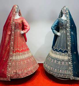 Élégante robe de mariée indienne en filet scintillant avec Zarkhand Dupatta 16 couleurs traditionnelles pour adultes - Product Image 1