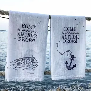 Anchor Slogan Embroidered 100% Detergent Washable Microfiber Absorbent Quick Dry Classy Soft Reusable Kitchen Cleaning Towels