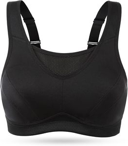 Women Scoop Neck Racerback Sports Bra Medium Support Breathable <b>Mesh</b> Panel Fitness Workout Yoga <b>Top</b> Solid Black - Product Image 4