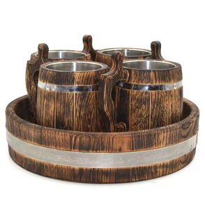 Jarras de Cerveza de Madera Decorativas de Primera Calidad con Acabado Natural, Hechas a Mano, Estilo Clásico - Product Image 4