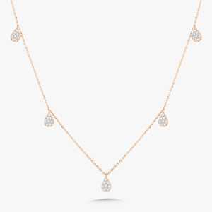 Tear Drop Diamond Station Necklaces 14K 18K Solid Gold Pave Set Round Cut Lab Grown Minimalist Elegant Everyday Layering Chain's - Product Image 5