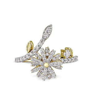 Anillo de Cóctel con Diamantes en Forma de Flor, Oro Sólido de 18K, Engaste Pavé, Joyería Romántica para Mujer, para Boda - Product Image 1