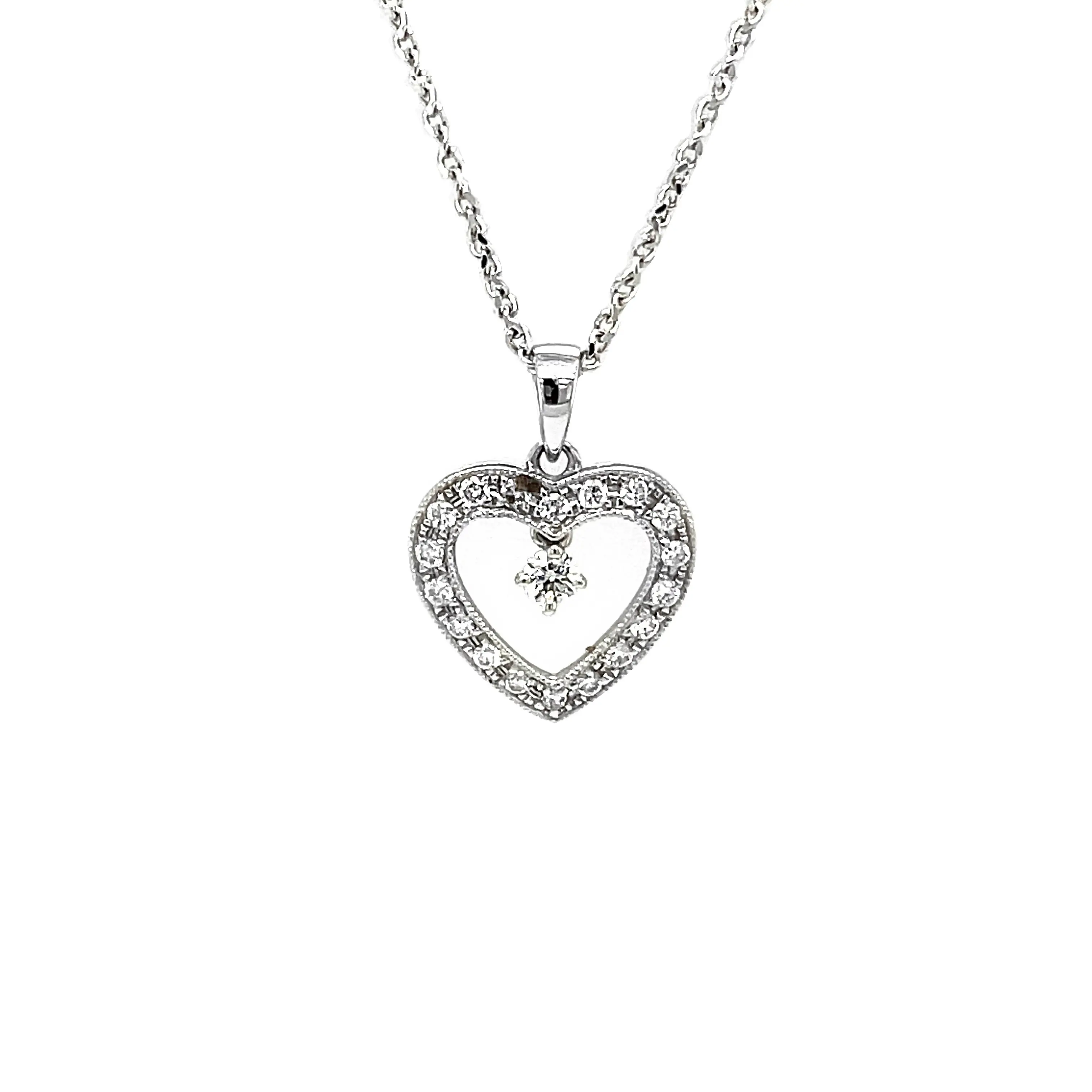 18K White Gold Fashionable Love Heart Shaped Natural Diamond Pendant for Wed Anniversary Gift