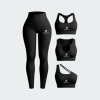 T-Stitch Lab Ensemble de football pour femme : Leggings taille mi-haute et Brassière de sport à bretelles ajustables, couleur unie, côtelé, sans couture, extensible dans les 4 sens