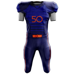 Conjunto de Uniforme de Fútbol Americano para Hombre, Sublimado, Manga Corta, Absorbente de Humedad, Ajustado, Azul y Naranja, Número 50 - Product Image 3