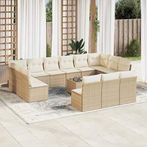 Conjunto de Sofás Modulares Grandes de Ratán Sintético PE Beige para Jardín, Muebles de Jardín Modulares Cómodos - Product Image 1