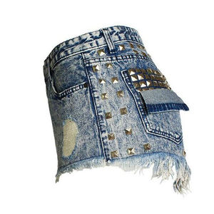 Shorts de Mezclilla Largos de Cintura Media para Mujer, Sexy, Azules, Transpirables, de Verano, con Decoración de Botones con Logotipo Personalizado, Servicio OEM - Product Image 3