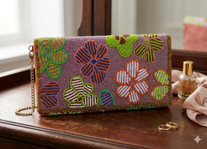 Pochette perlée pour femme, motif floral bohème, avec chaîne, sac à main tendance pour mariage, soirée et événements - Product Image 3