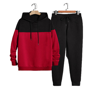 Conjunto Deportivo Unisex con Capucha y Bloques de Color Rojo y Negro, Sudadera Informal de Algodón, Pantalones Jogger, Manga Larga, Ropa de Otoño, Logotipo Personalizado - Product Image 1