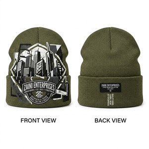 Gorro de Punto para Hombre, Premium, 280 GSM, Acrílico Suave, Verde Oliva, con Logotipo Personalizado, Estilo Urbano, Cálido, con Borde Plegable - Product Image 1