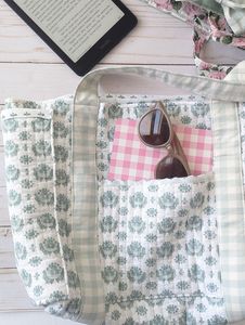 Sac fourre-tout de luxe en coton style maison vintage à motifs floraux avec chaînes, doubles poignées, ouverture supérieure, toutes saisons, mode, shopping, Rajasthan - Product Image 3