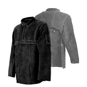 Unisex Cowhide Split Leather Welding <b>Jacket</b> Heavy Duty Flame-Resistant Apron Sleeve Coat with Reflective Safety Features - Product Image 1