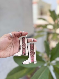 Unique Cowhide <b>Boot</b>-Inspired Design Hand Tooled Leather Key <b>Chain</b> Handmade genuine leather Key Earrings Unisex Gift Accessory - Product Image 2