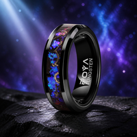 Bague de mariage pour homme en carbure de tungstène noir de 8 mm avec incrustation de pierres concassées bleu violet et météorite, ajustement confortable, vente en gros