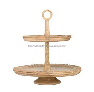 Pedestal de exhibición de postres de madera para bodas, fiestas y decoración del hogar Elevador de pasteles de madera natural con base redonda - Product Image 5