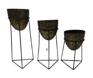 Juego de Macetas Modernas de Metal Negro con Soporte de Hierro, Macetero Redondo Alto para Interiores y Exteriores, para Sala de Estar, Balcón, Jardín - Product Image 6
