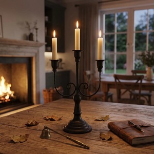 Luxury <b>Black</b> Iron Three-Arm <b>Candelabra</b> With Ornate Design For Home Decoration At Best Price - Product Image 3