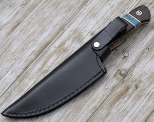 Handmade Pattern Welded Steel Chef <b>Knife</b> with Resin & Wood Handle and Leather Sheath Custom Forged Kitchen & Outdoor <b>Knife</b> - Product Image 3