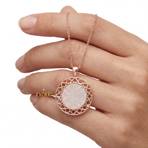 Pendentif géométrique ajouré en or rose avec diamant, en argent sterling, design moderne élégant et luxueux, pour fiançailles et mariage - Product Image 4