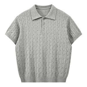 Polo de punto trenzado retro americano de Jack para hombre, camiseta de manga corta informal y holgada de marca de moda para verano - Product Image 2