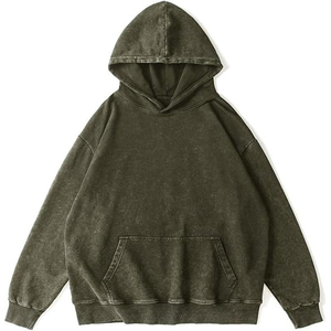 Sweat-shirt à capuche vintage surdimensionné en molleton de coton épais vert forêt délavé pour homme - Product Image 1