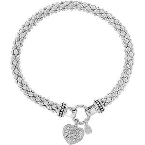 Bracciale elasticizzato da donna color argento con ciondolo a cuore in cristallo pavé, bracciali alla moda con ciondoli - Product Image 1