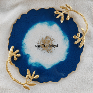 Plateau en résine moderne fait main de luxe, élégant plateau de service de qualité supérieure pour la décoration de la maison, la table à manger, la table basse, les cadeaux par Tradebyd - Product Image 2