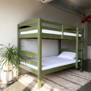 Lit superposé minimaliste vert olive personnalisable, meubles de chambre à coucher en bois sur mesure pour enfants - Product Image 6