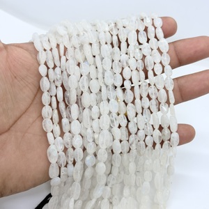Natural <b>Rainbow</b> Moonstone Handwork Oval Shape Smooth Gemstone Beads Strand for Jewelry Making 16 Inches - Product Image 1
