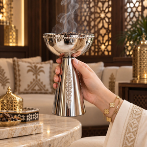 Brûleur à Bakhoor en acier inoxydable |   Porte-encens en argent pour Oud Arabe, Bol Large Mabkhara pour Maison, Hôtel, Majlis, Décorations Premium - Product Image 4